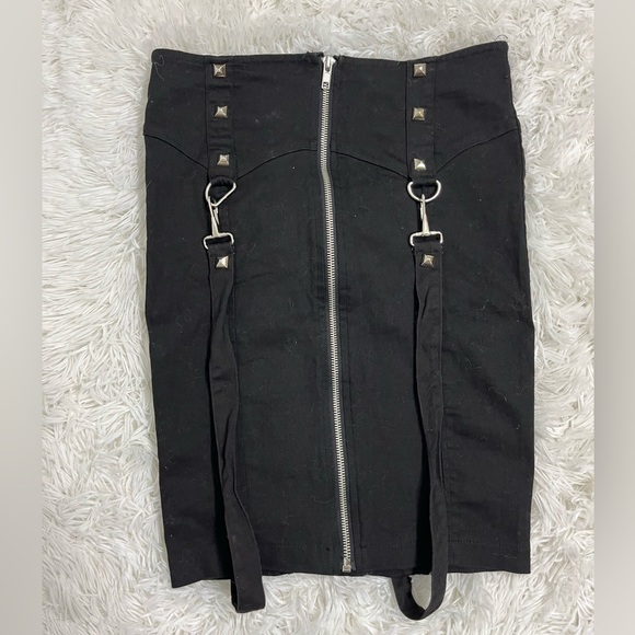 LIP SERVICE Vintage Zip Up Suspender Mini Pencil Skirt Studded Black Size Small - Picture 6 of 10